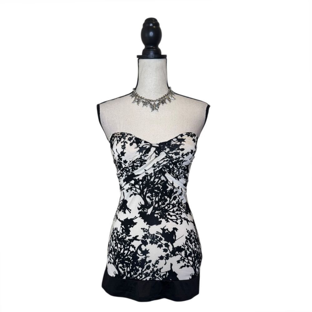 Y2K Charlotte Russe Forest Pattern Strapless Black + White Tube Top Size Small
